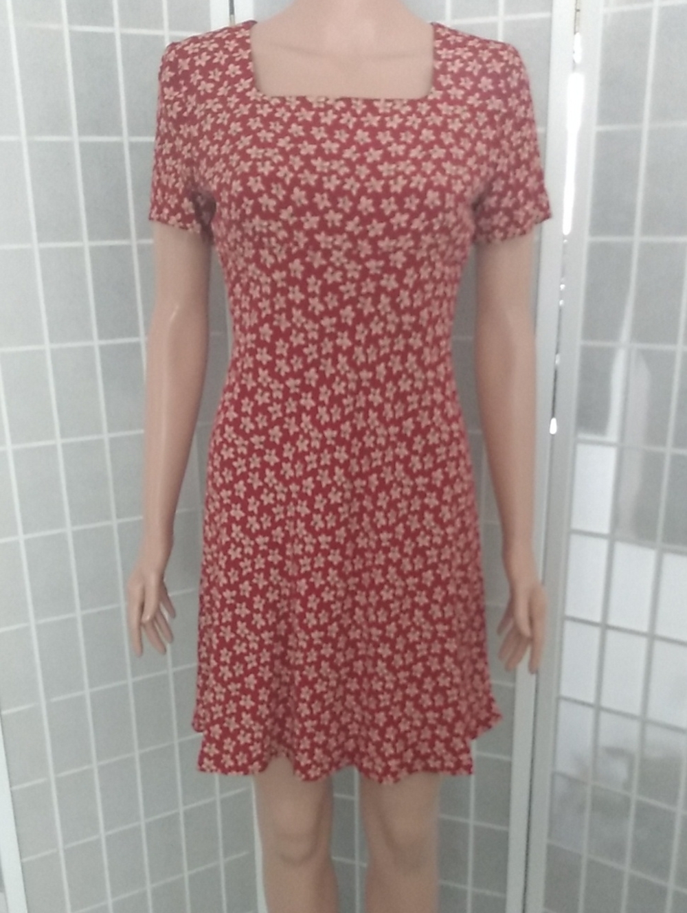 Donna Ricco Red Floral Square-Neck Mini Dress- Women 6P- Fit & Flare